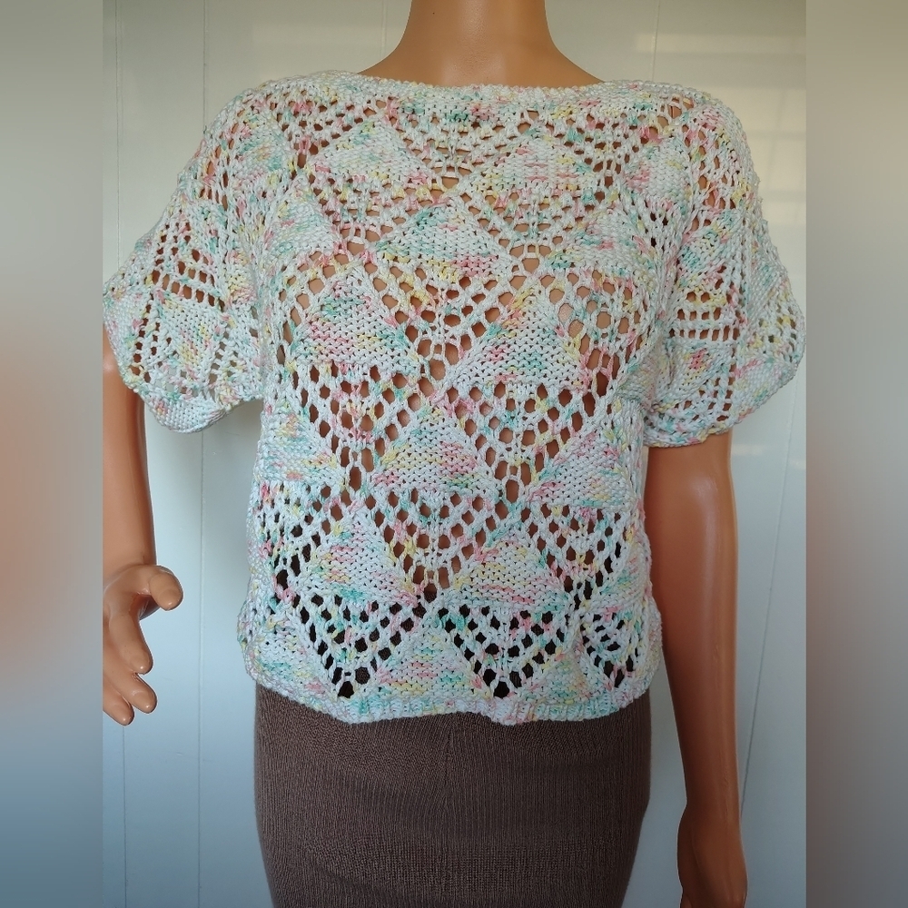 Luce Multicolor Crochet Knit Top Size S